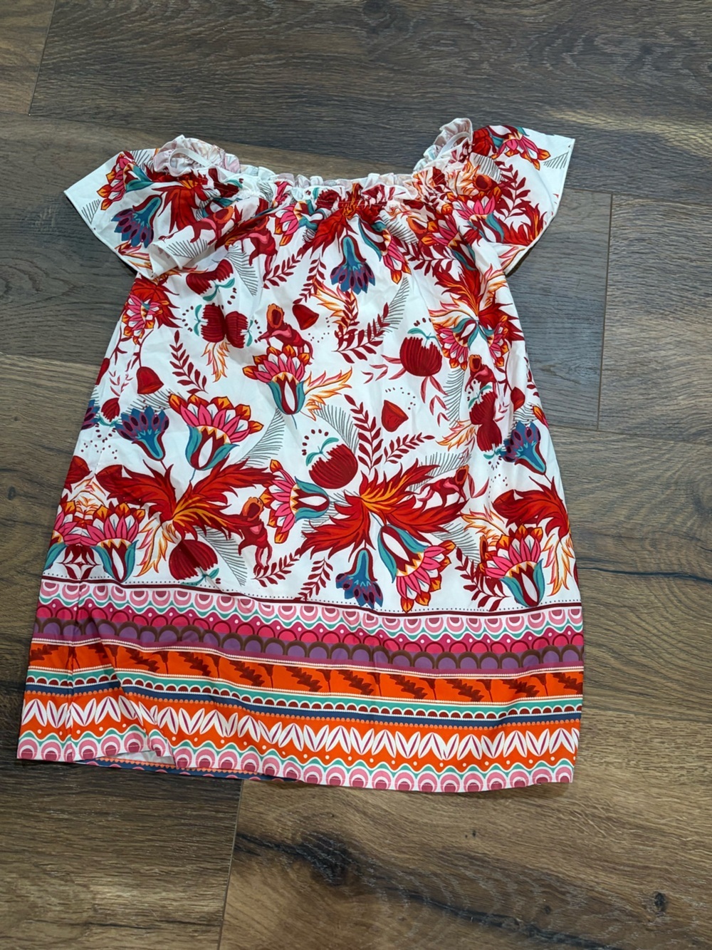 SHEIN Pink, Teal and Navy Floral Border Skirt